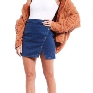 Free People Side Snap Wrap Notched Denim Skirt - Clubhouse Blue - Size 0